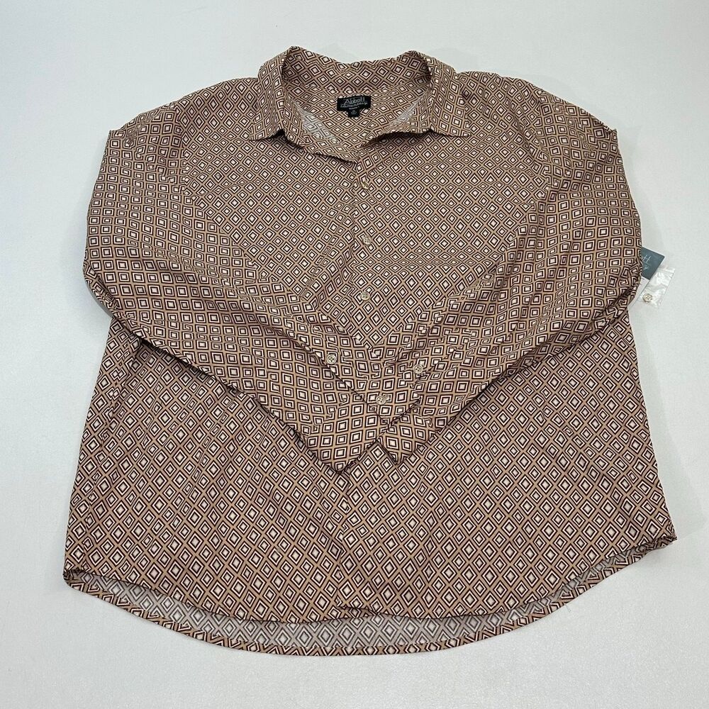 Abbott Elementary Button-Up Shirt Tan Brown Geometric, Size XL